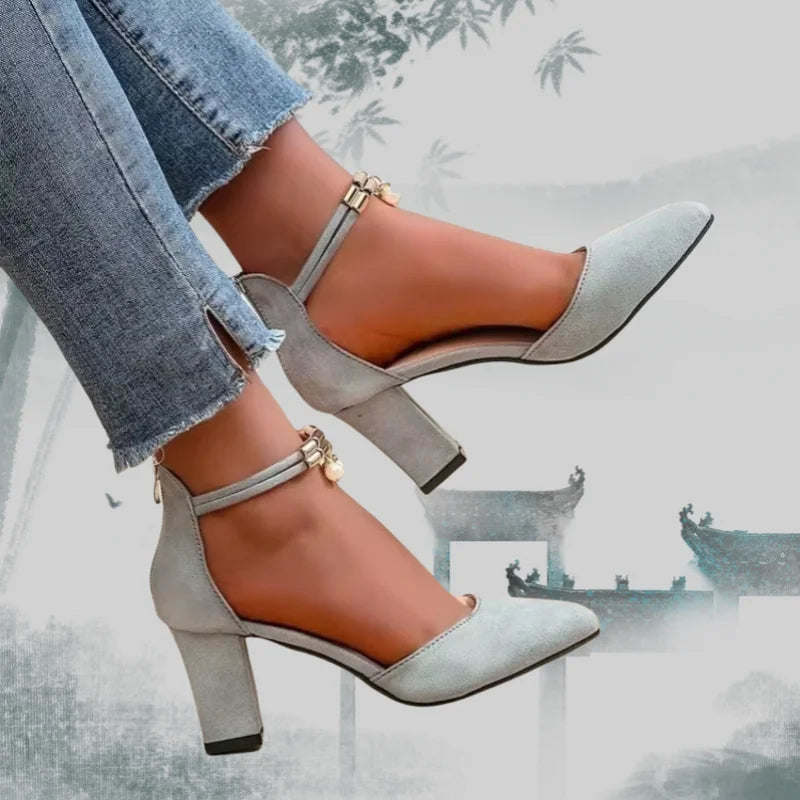 ElleZip | Pointed Mid-Heel Shoes – Square Heel & Lightweight Design