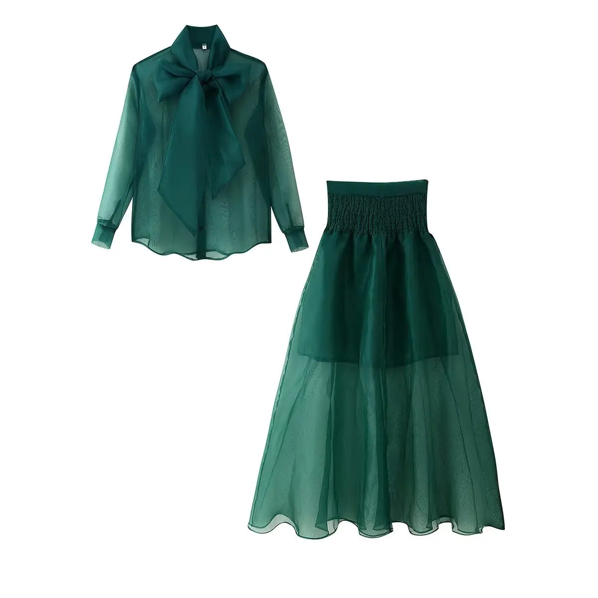 Bow Shirt & Skirt Two-Piece Set
