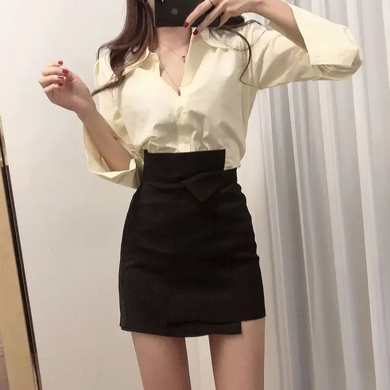 High Waist Wrap Mini Skirt — Y2K Korean Fashion