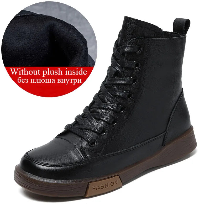 Drkanol | Genuine Leather Round Toe Short Boots – Retro Street Style