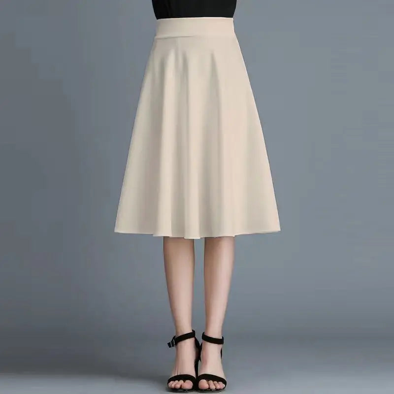 Solid Color Elastic A-Line Midi Skirt — Office Versatile