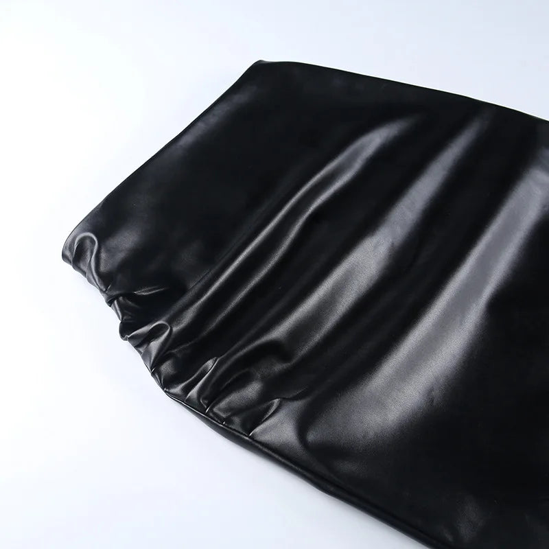 Ruched PU Leather Midi Skirt — Office Elegant Look
