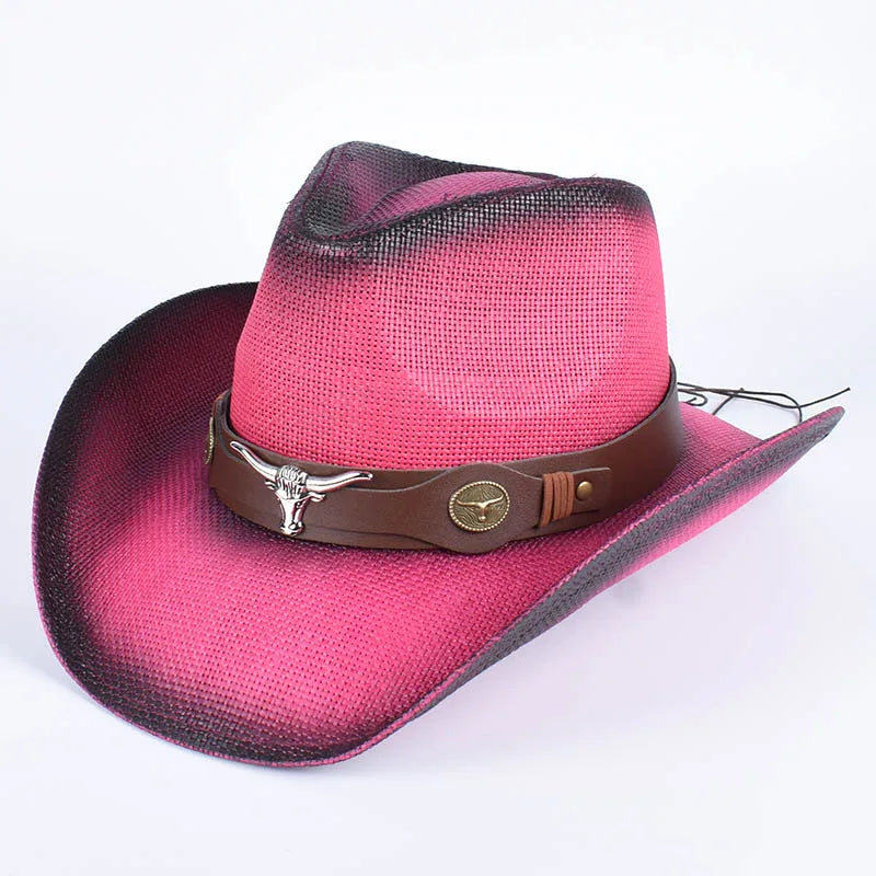 Vintage Pink Straw Cowboy Hat | Wide Brim Panama Style – Summer Beachwear