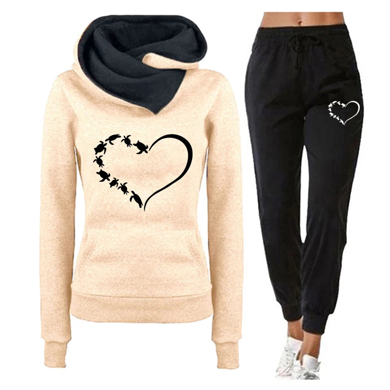 Printed Hooded Sweatshirt & Jogging Pants Set – Autumn/Winter