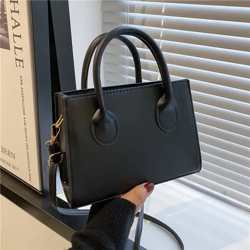 Minimalist Black Square Bag | Classic Top Handle Purse
