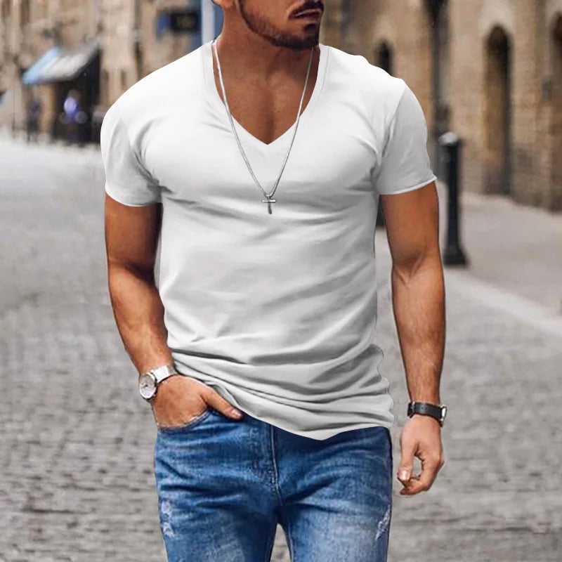 Slim Fit V-Neck Tee – Solid Color