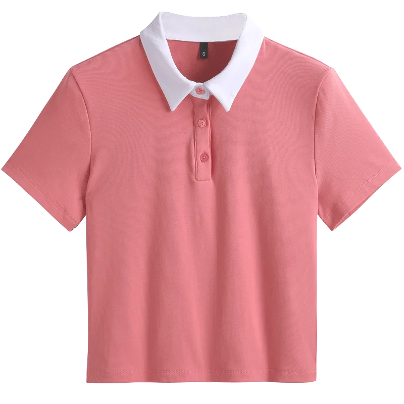 Slim Fit Polo T-shirt — Solid Color Short Style Top