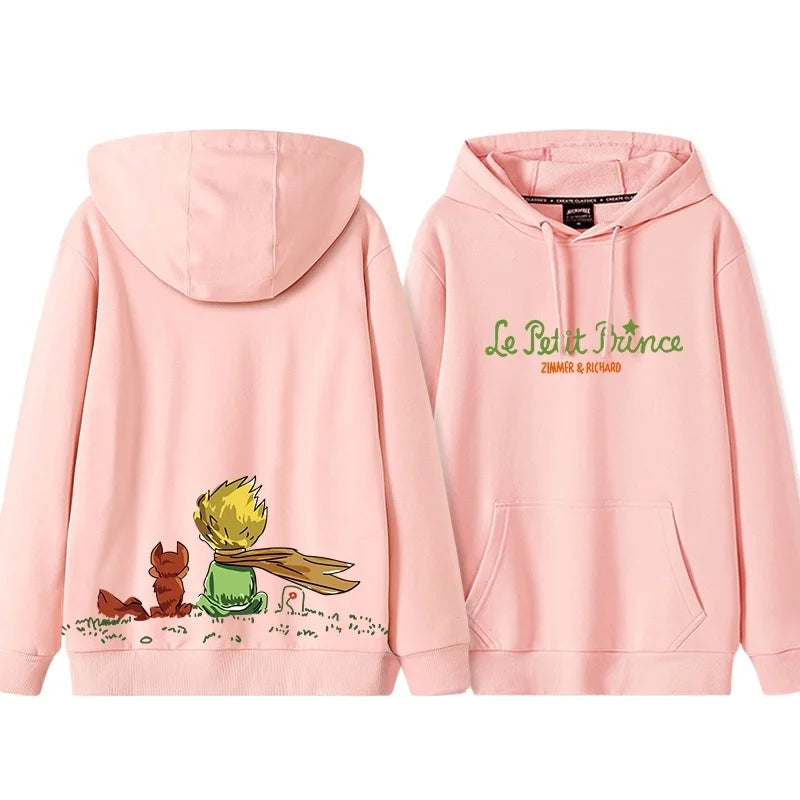 Little Prince Graphic Hoodie — Hand-Drawn Style, Plush Autumn/Winter