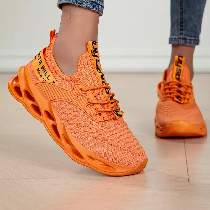 Summer Mesh Blade Sneakers | Men's Fashion Orange Running Shoes – Lightweight, Letter Print Trainers