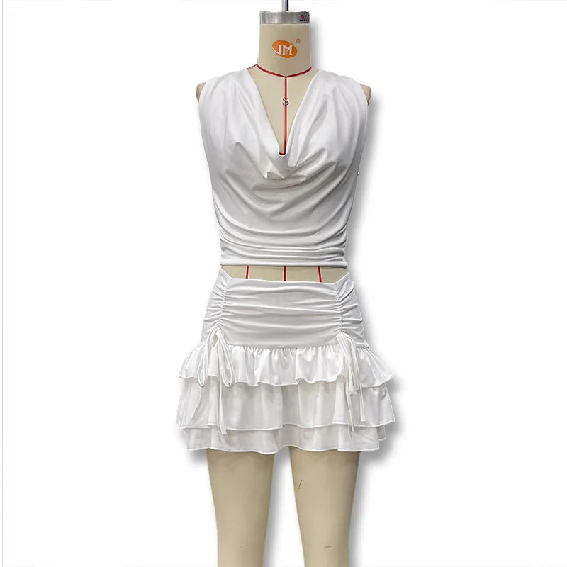 Swing Collar Top & Tiered Skirt Set