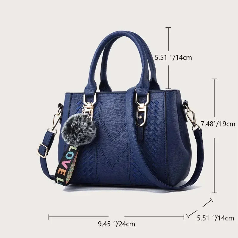 Embroidery Messenger Bag | Leather Hair Ball Handbag