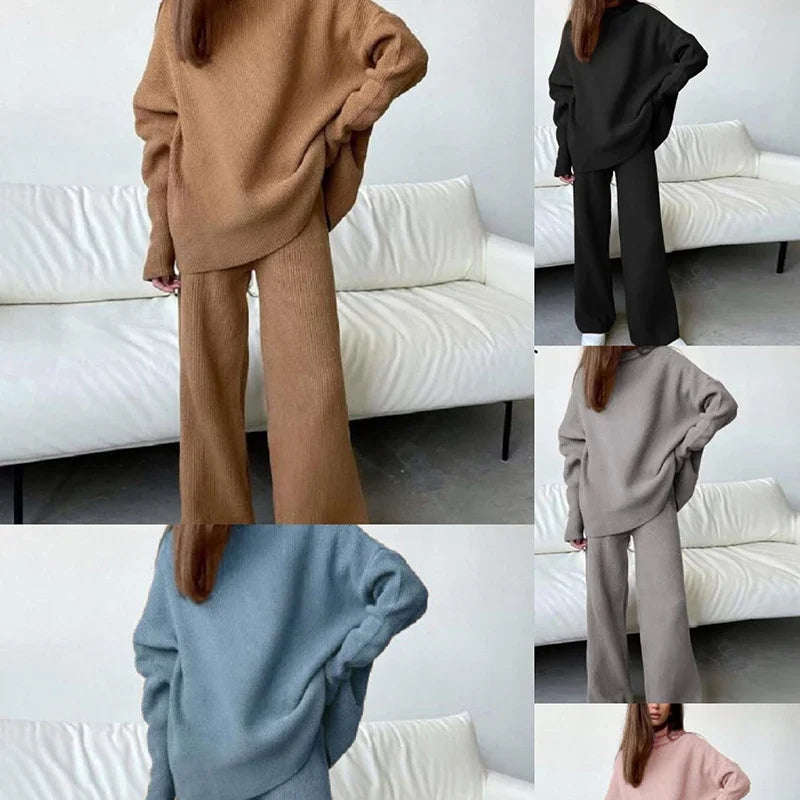 Soft Turtleneck Sweater & Wide Leg Pants Set – Homewear