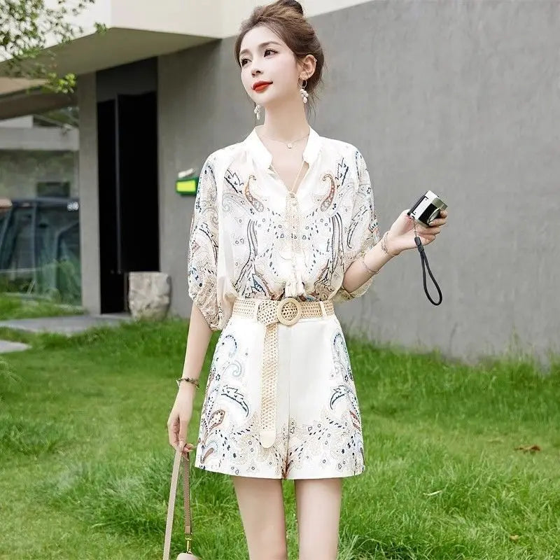 Ice Silk Printed Shorts & Jacket Set – Vacation Two Piece Summer Outfit