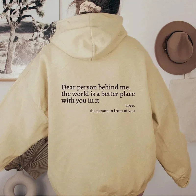 Oversized Letter Hoodie — “Dear Person Behind Me” Print, Casual