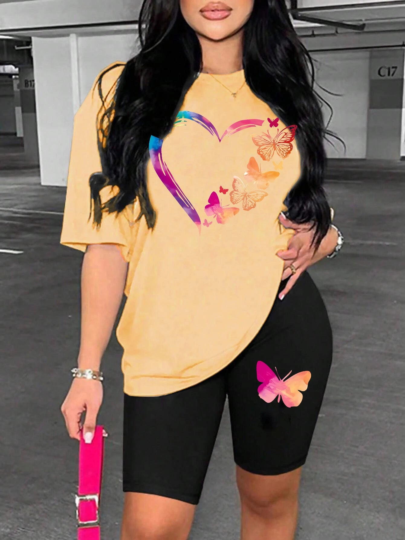 Butterfly Print T-shirt & Shorts Set – Comfortable Basic Two Piece