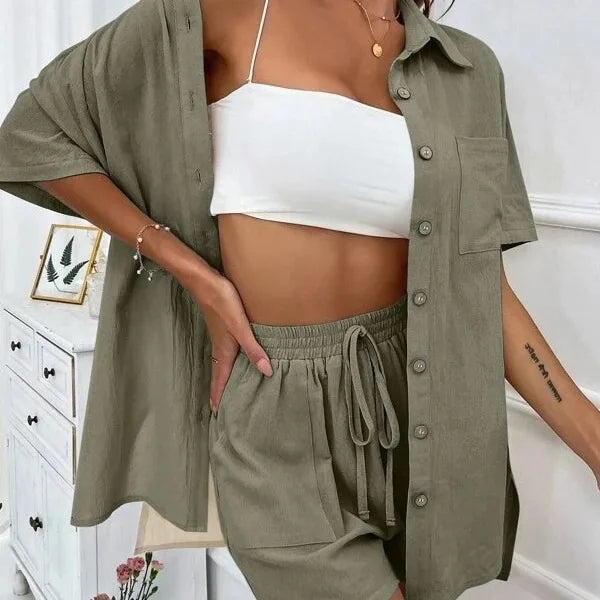 Mono Shirt Set – Solid Button Shirt & Relax Shorts