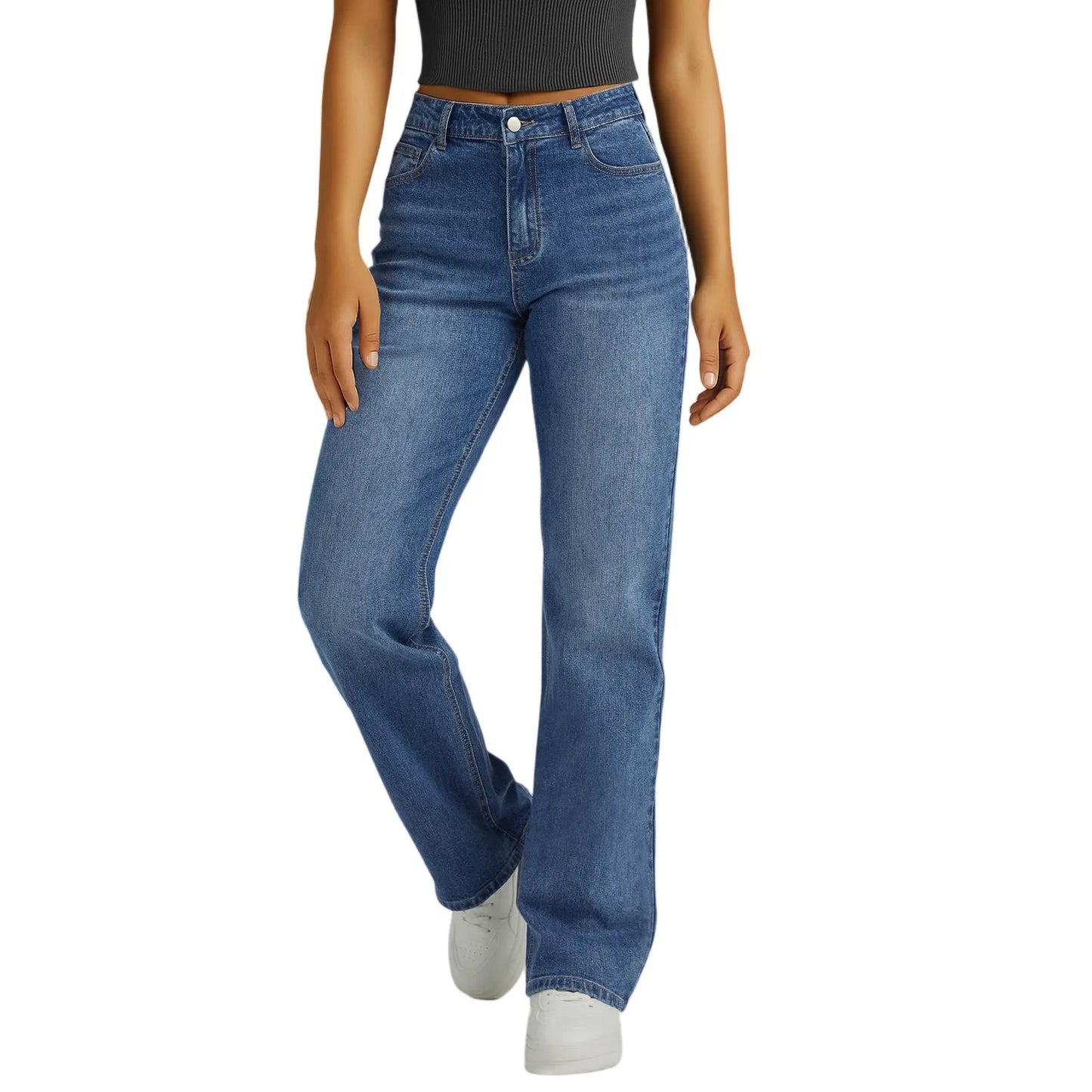 Floor-Length Straight Jeans — High Waist Y2K Denim