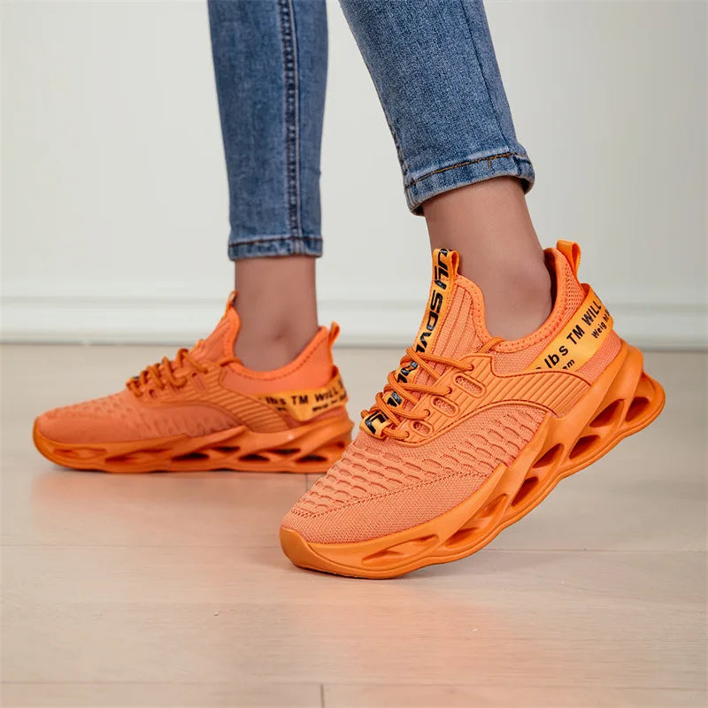 Summer Mesh Blade Sneakers | Men's Fashion Orange Running Shoes – Lightweight, Letter Print Trainers