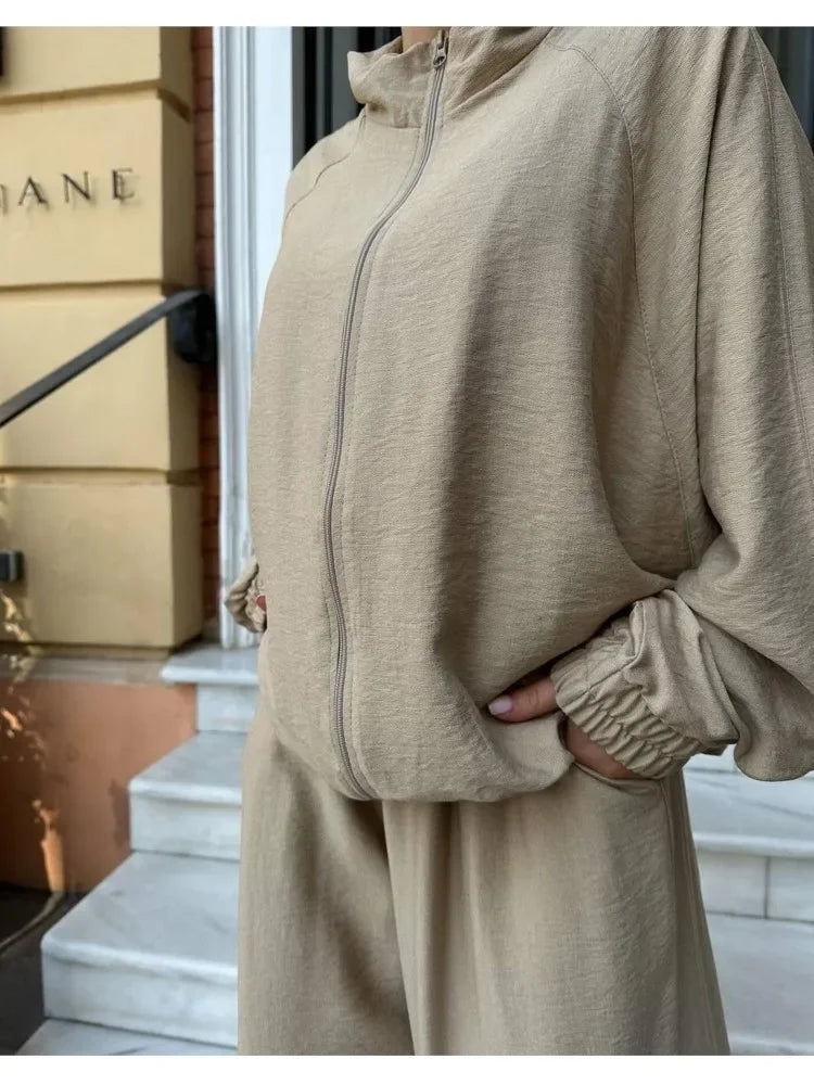 Zipper Cardigan & Loose Sweatpants – Sport Jogging Two Piece Set
