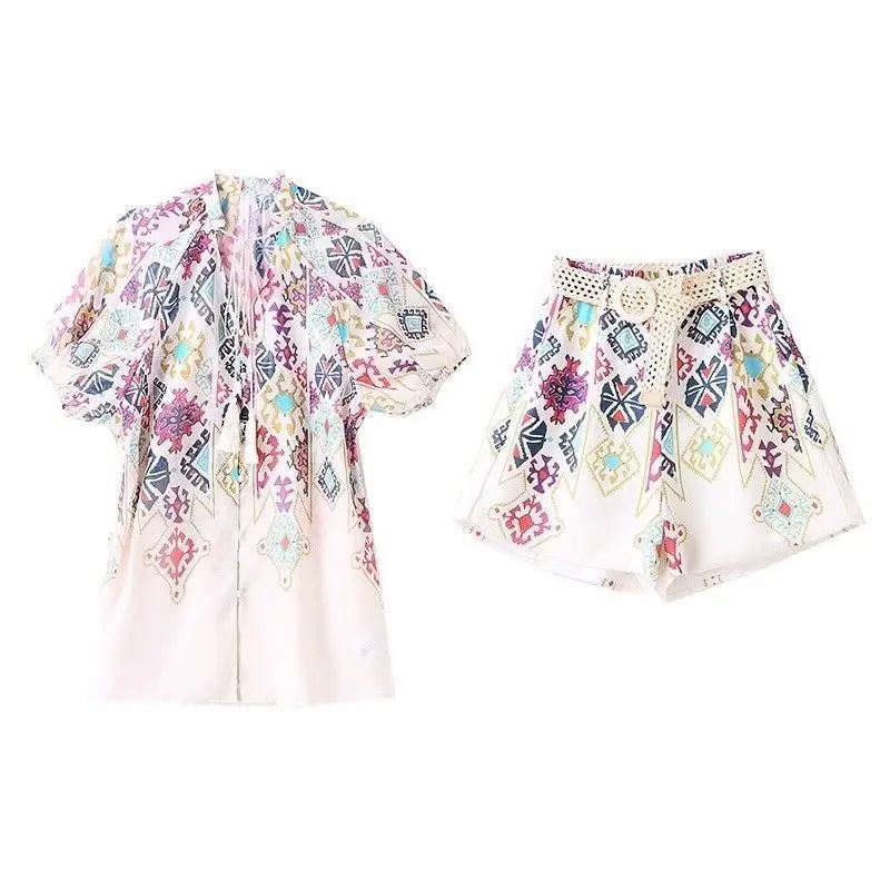 Ice Silk Printed Shorts & Jacket Set – Vacation Two Piece Summer Outfit