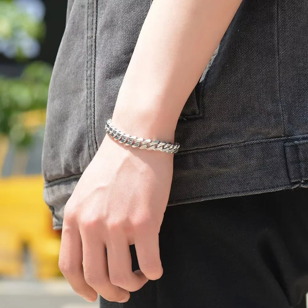 Gold Cuban Bracelet – Stainless Steel, Unisex Fashion Jewelry, Bold Hip Hop Style