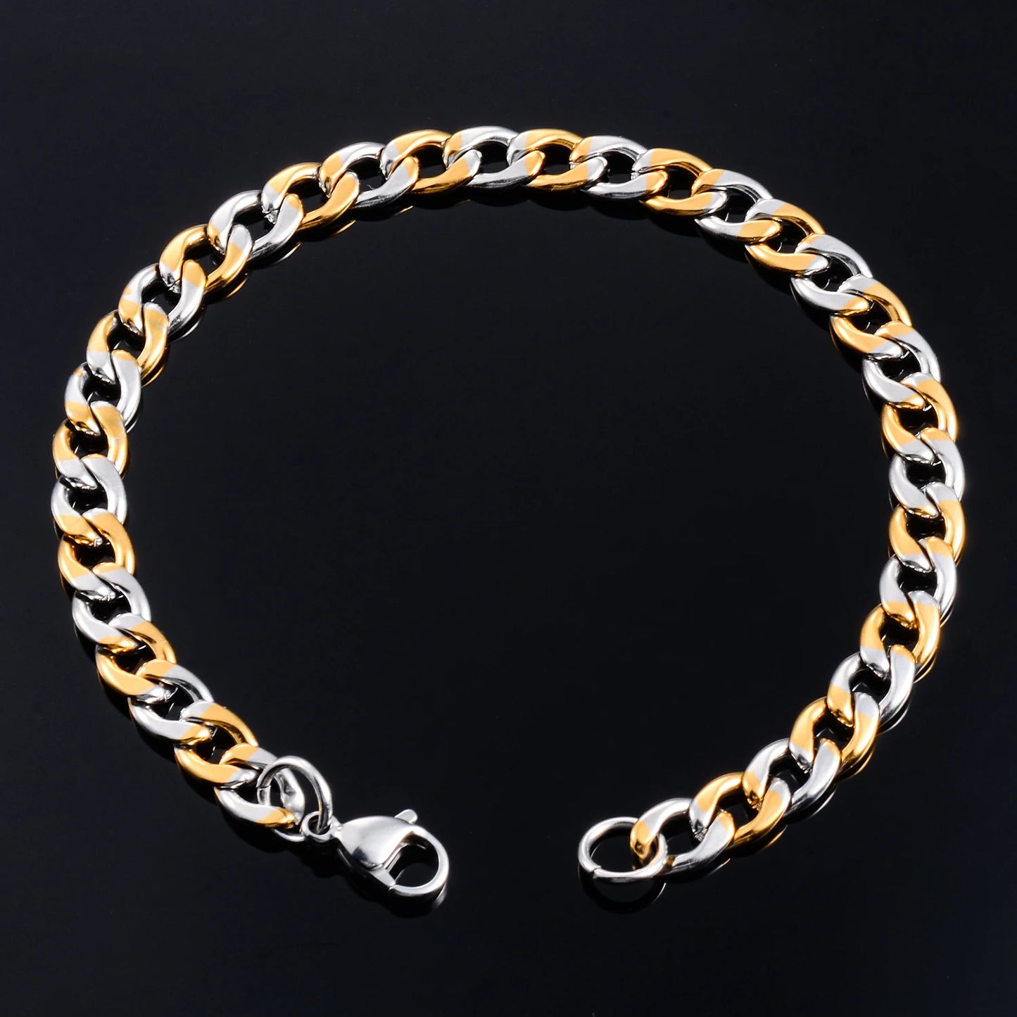 Cuban Link Bracelet – Silver & Gold Stainless Steel Design