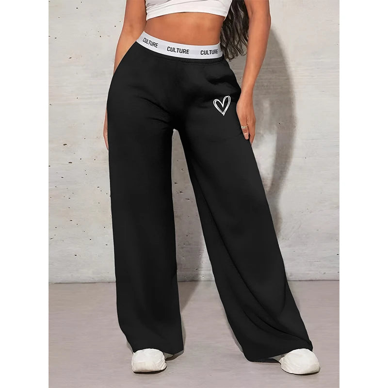Love Print Wide-Leg Pants — Casual Loose Fit
