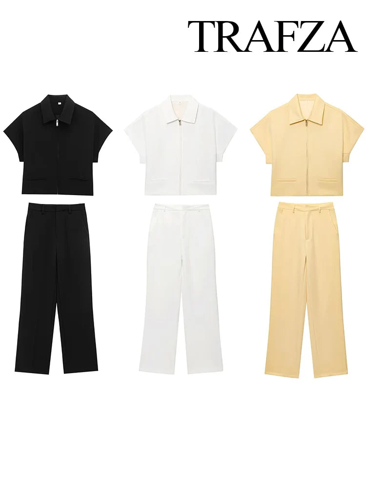 Lapel Short Coat & Wide-Leg Pants