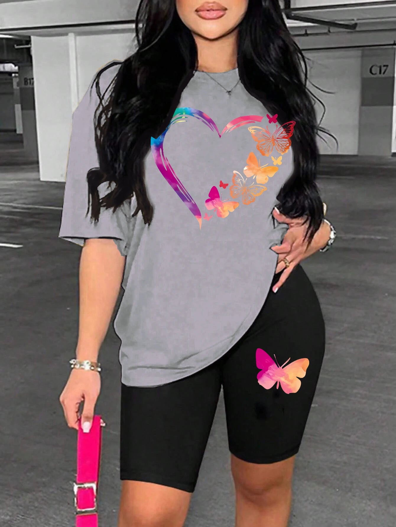 Butterfly Print T-shirt & Shorts Set – Comfortable Basic Two Piece