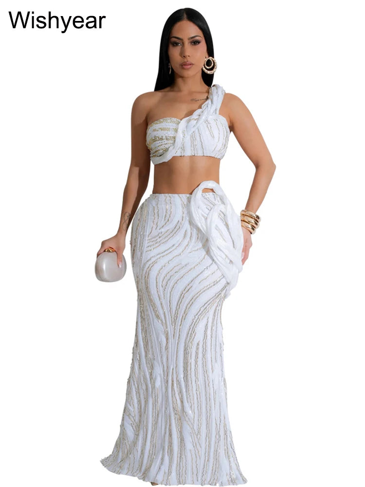 One-Shoulder Top & Sequin Fishtail Skirt