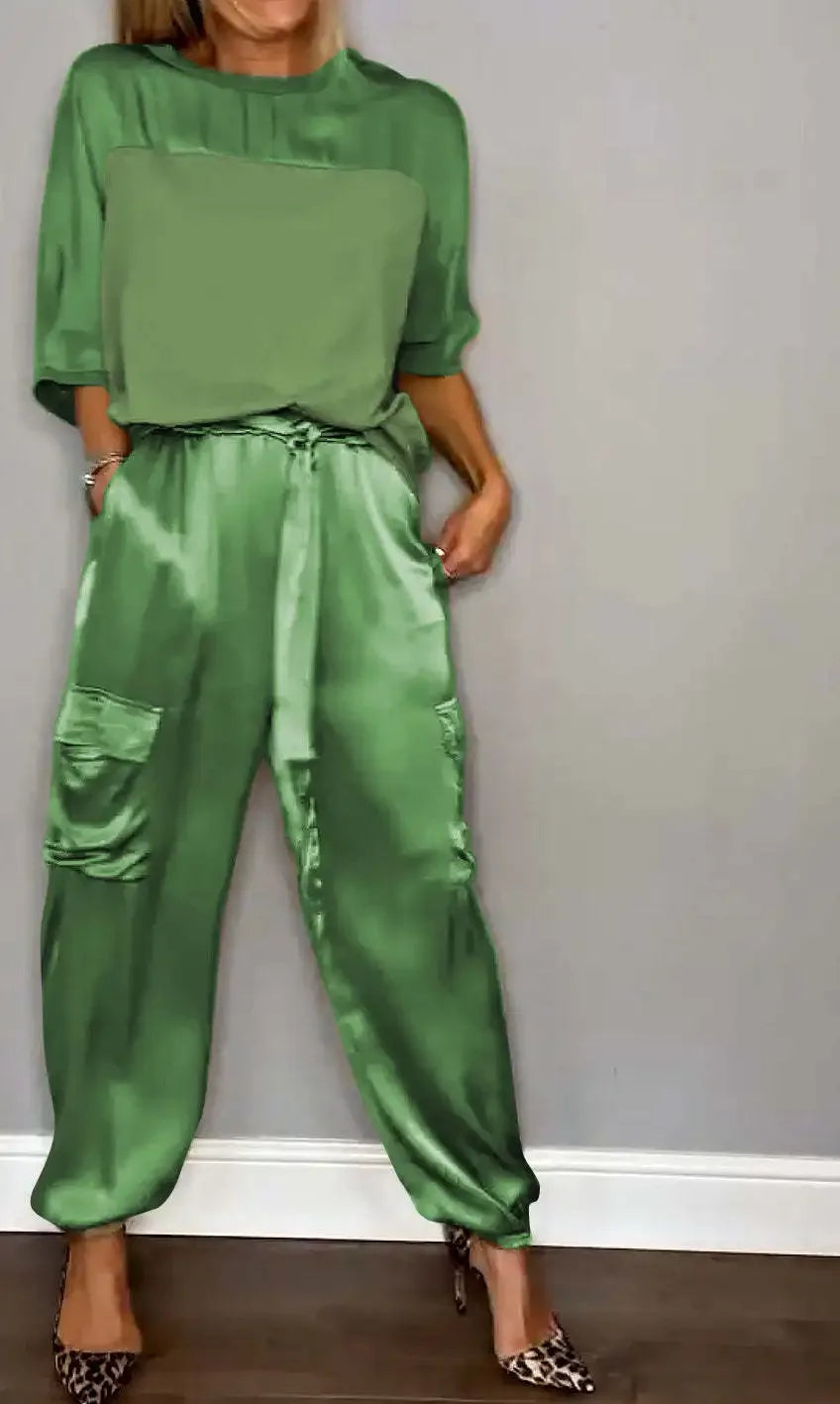 Smooth Street Set – Satin Shirt & Flowy Pants