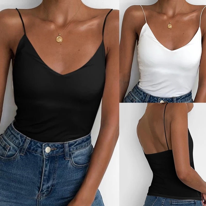 Satin Solid Slim Camisole — Summer Strap Vest