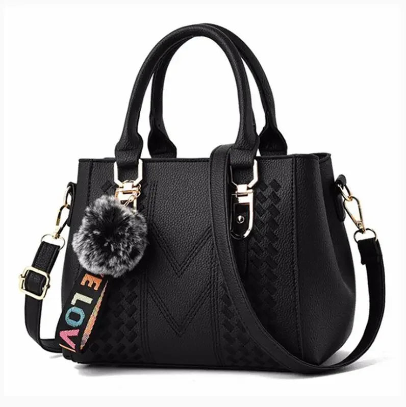 Embroidery Messenger Bag | Leather Hair Ball Handbag