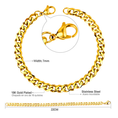 Cuban Chain Bracelet – Stainless Steel, Gold-Tone, Punk Style Jewelry for Men & Women