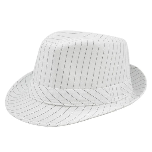 Linen Fedora Hat – British Stripe Summer Jazz Cap for Men