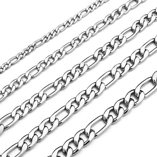 Figaro Chain Necklace – Stainless Steel, Silver Finish, 3–7.5mm, 18–60cm Unisex Design