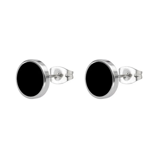 Round Vintage Stud Earrings – Oil Drop Finish for Men & Women
