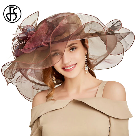 Elegant Organza Kentucky Derby Hat | Wide Brim Floral Tea Party Cap 2025