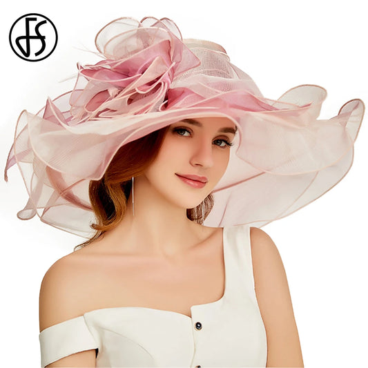 Elegant Organza Kentucky Derby Hat | Wide Brim Floral Tea Party Cap 2025