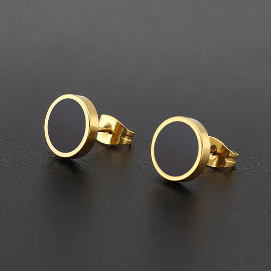 Round Vintage Stud Earrings – Oil Drop Finish for Men & Women