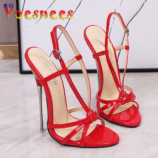 Stella | 16CM Thin Strap Metal Stiletto Sandals – Large Size Party Heels