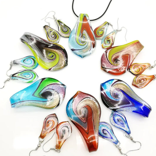 Glass Leaf Pendant Set – 6 Color Ribbon Collection