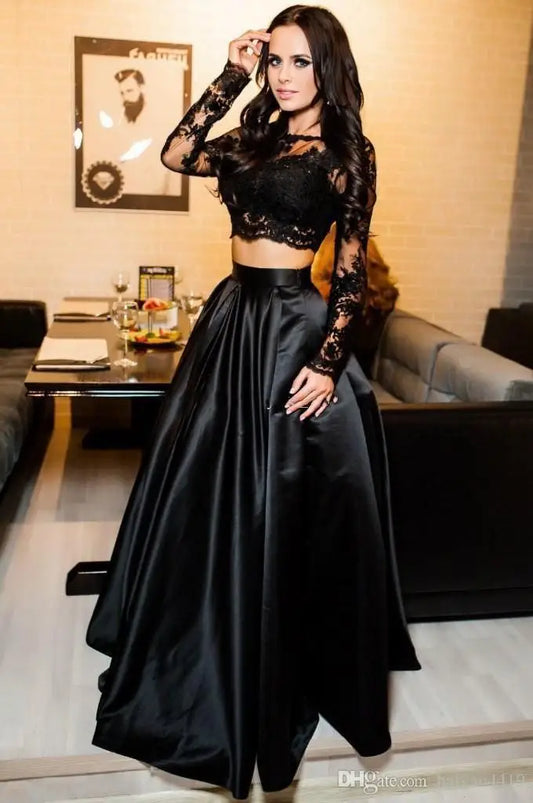 Lace Long Sleeve Top & Formal Skirt Set