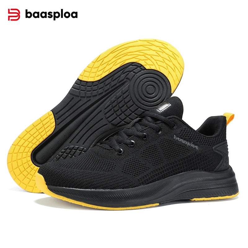 Baasploa Men Running Shoes New Mesh Breathable Casual Sneakers Male Lace-Up Comfort Lightweight Sport Shoes Non-Slip Outdoor