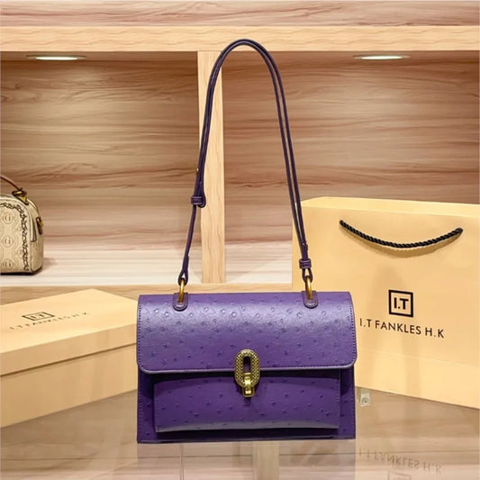 Purple Ostrich Pattern Bag | Summer Chain Shoulder Purse