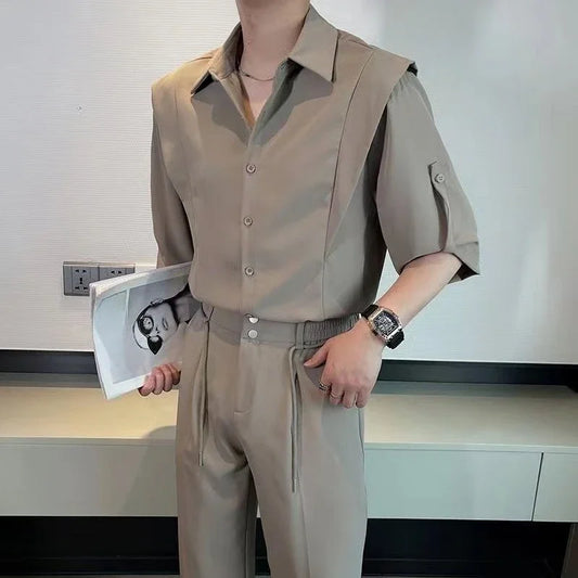 Bari Black Set – Slim Collar Shirt & Lounge Trousers