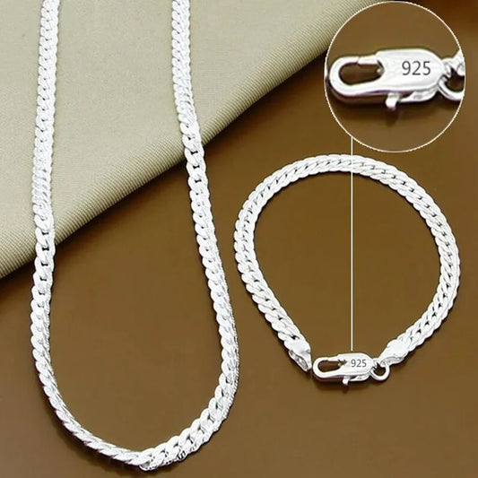 Full Chain Necklace & Bracelet Set – 925 Silver