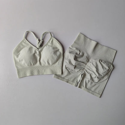 High-Waist Yoga Set — Strappy Back Bra & Sculpting Shorts 3-Piece Activewear