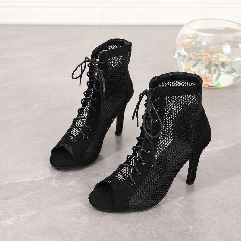 RhythmStep | High Top Dance Heels – Mesh Cutout Ballroom & Salsa Sandals