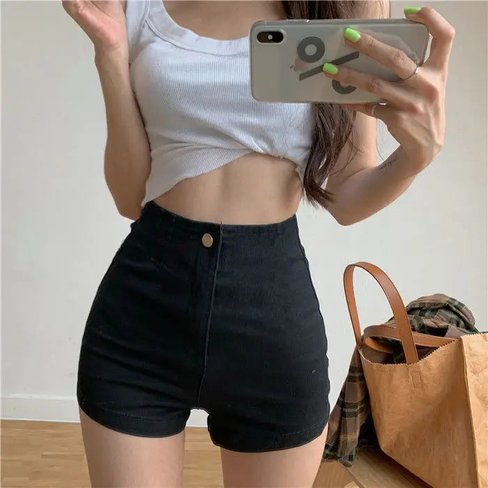 Skinny High Waist Jean Shorts — Red Coquette Denim